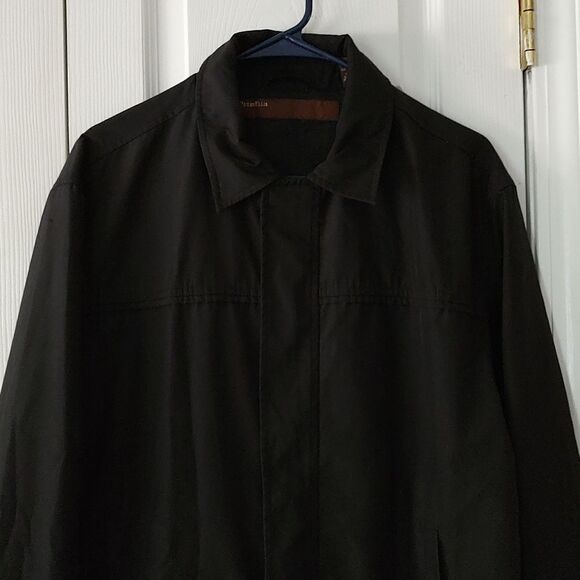 Perry Ellis Black Water Resistant Zip Rain Jacket Coat Sz L - Picture 3 of 6